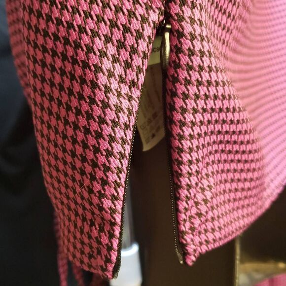 Zara Houndstooth Deep V-neck Long Sleeve Collared Crop Top Size Medium Pink and - Picture 11 of 11